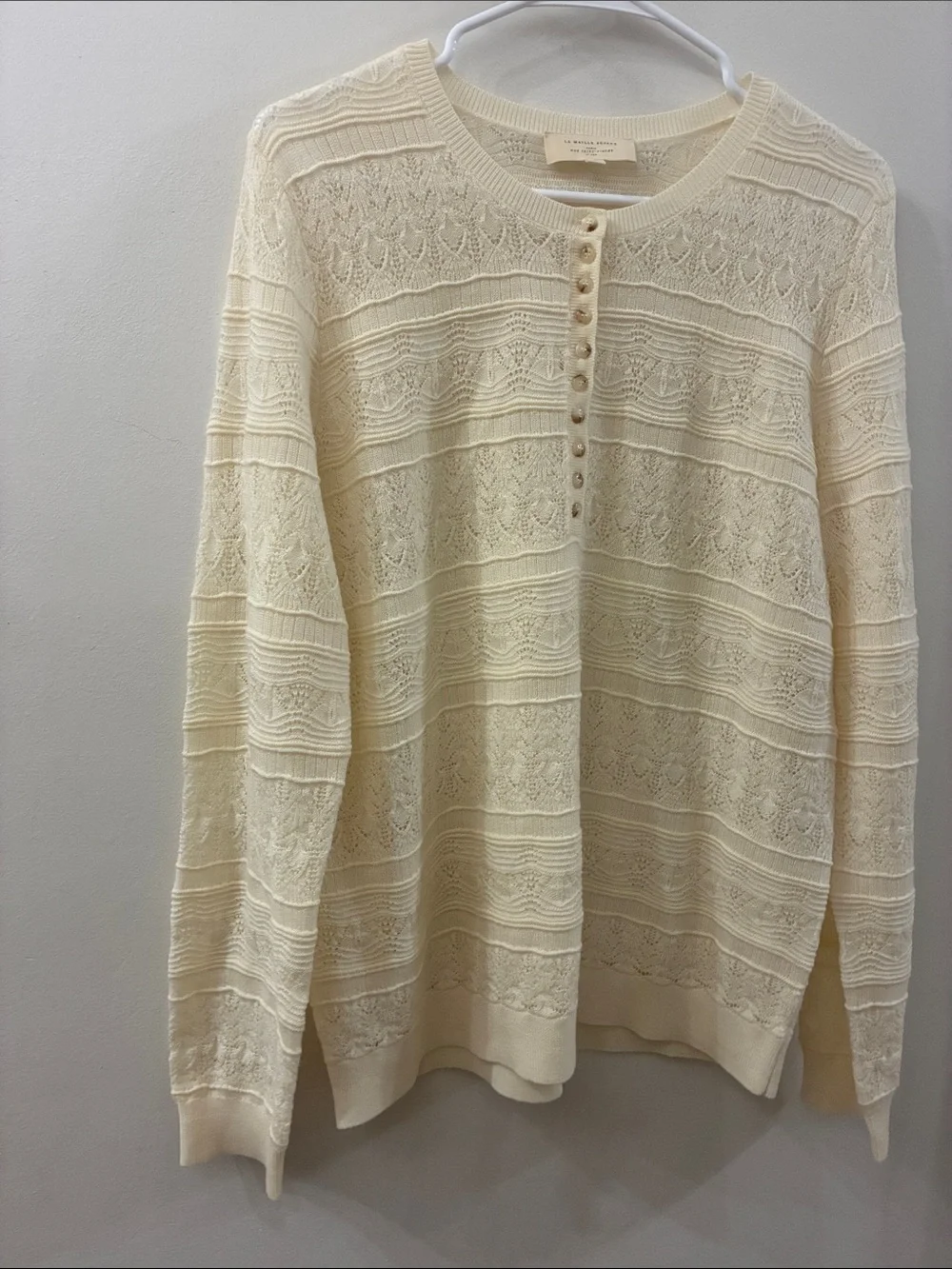 Sezane Cream Knit Button-Front Women's Sweater - XXL - 100% merino wool